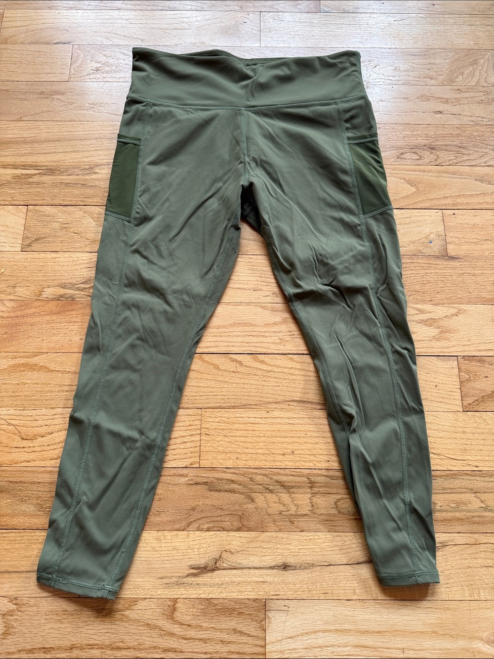 Olive Green High-Waist Leggings with Side Pockets